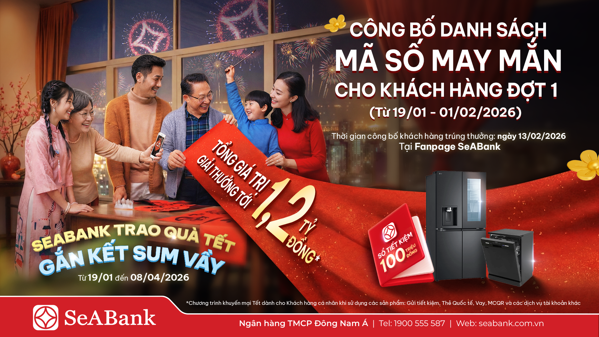 THÔNG BÁO DANH SÁCH MÃ SỐ MAY MẮN CHƯƠNG TRÌNH “SEABANK TRAO QUÀ TẾT - GẮN KẾT SUM VẦY” ĐỢT 1