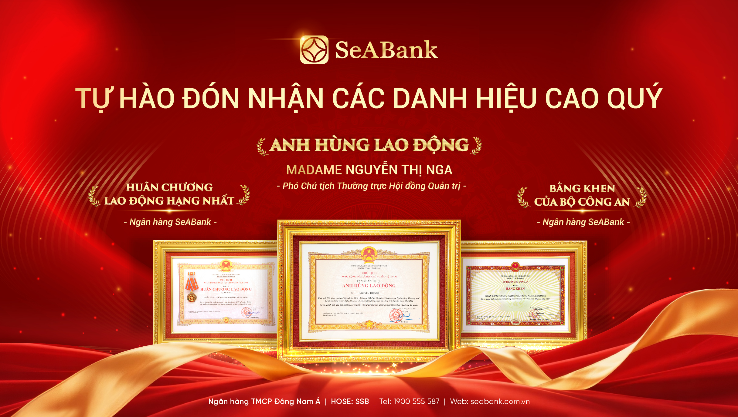 Entrepreneur Nguyen Thi Nga honored as ‘Labor Hero’, SeABank receives First-class Labor Medal and the Ministry of Public Security’s Certificate of Merit