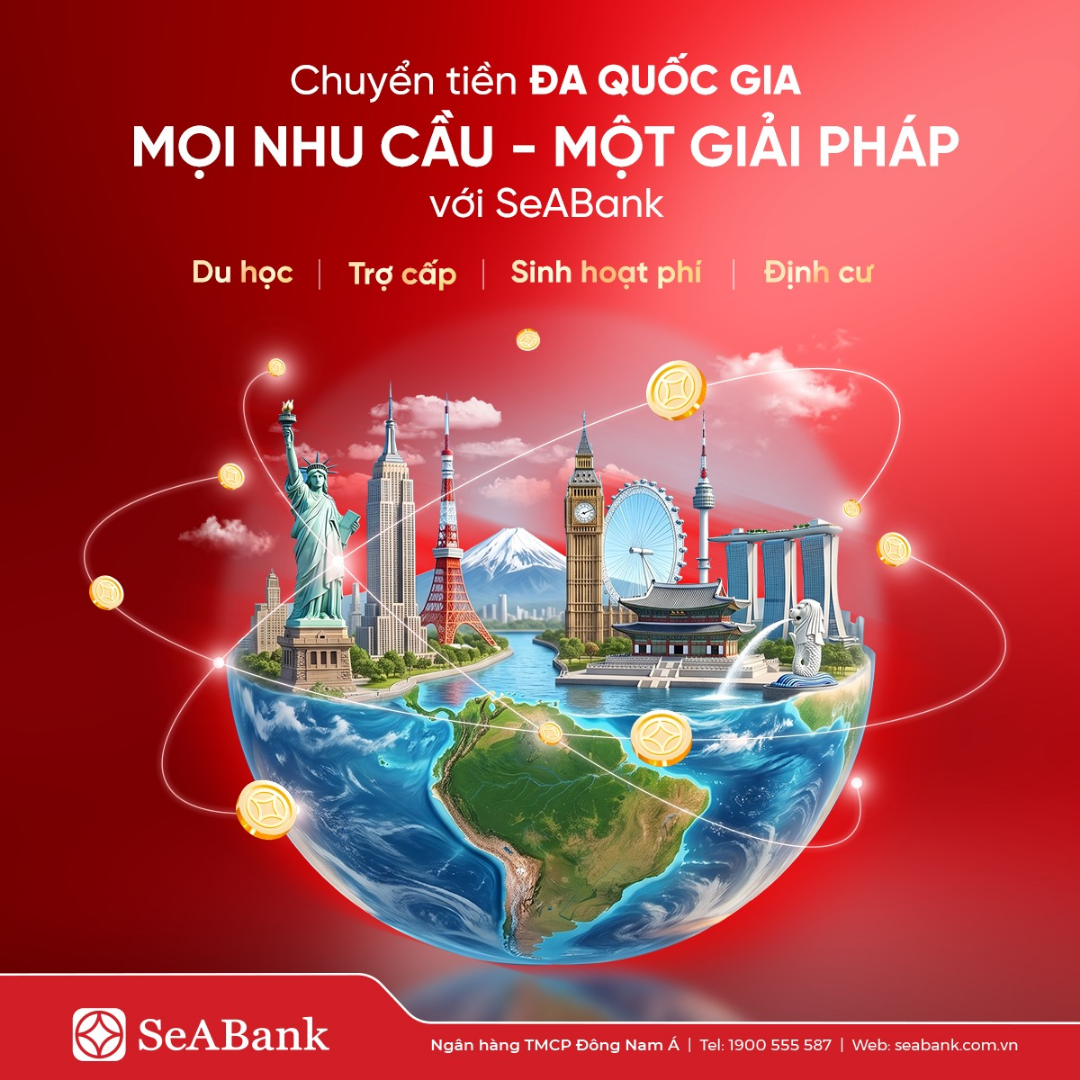 SeABank hỗ trợ chuyển đa ngoại tệ đến hầu hết các quốc gia trên thế giới