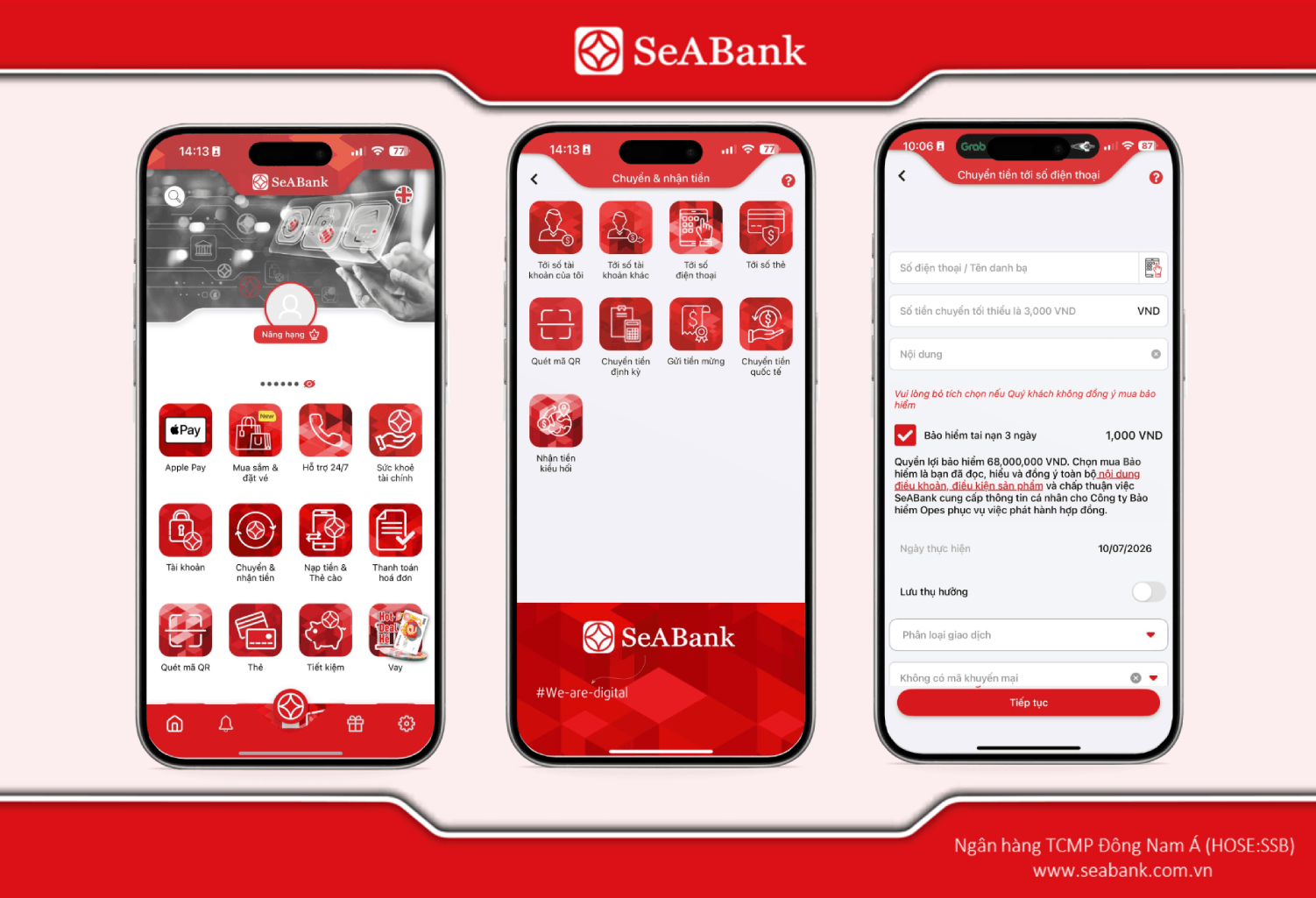 Chuyển khoản qua số điện thoại trên SeAMobile