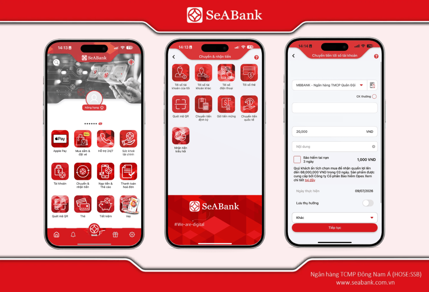 Chuyển khoản qua số thẻ trên SeAMobile