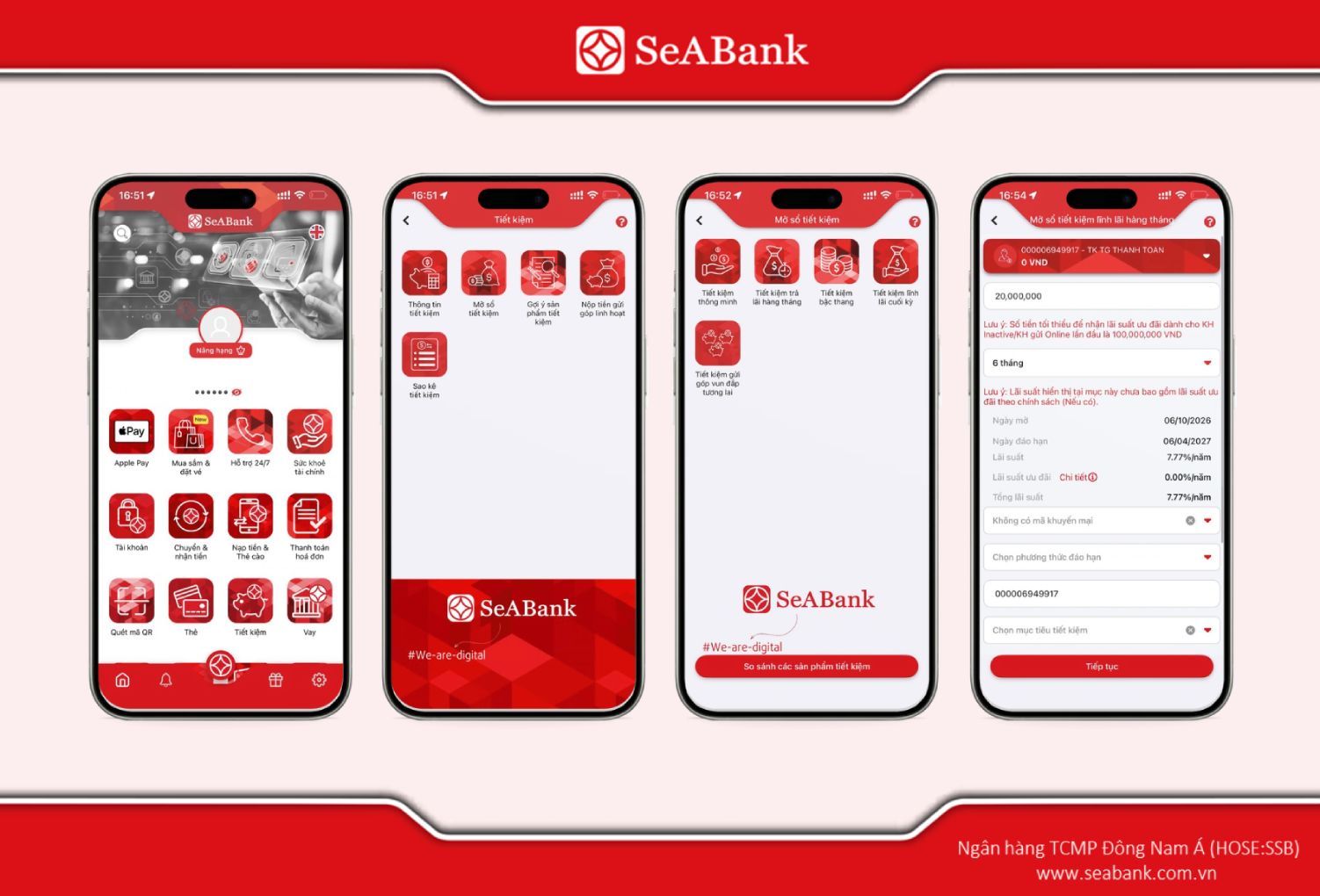 Các bước mở sổ tiết kiệm online trên ứng dụng SeAMobile.