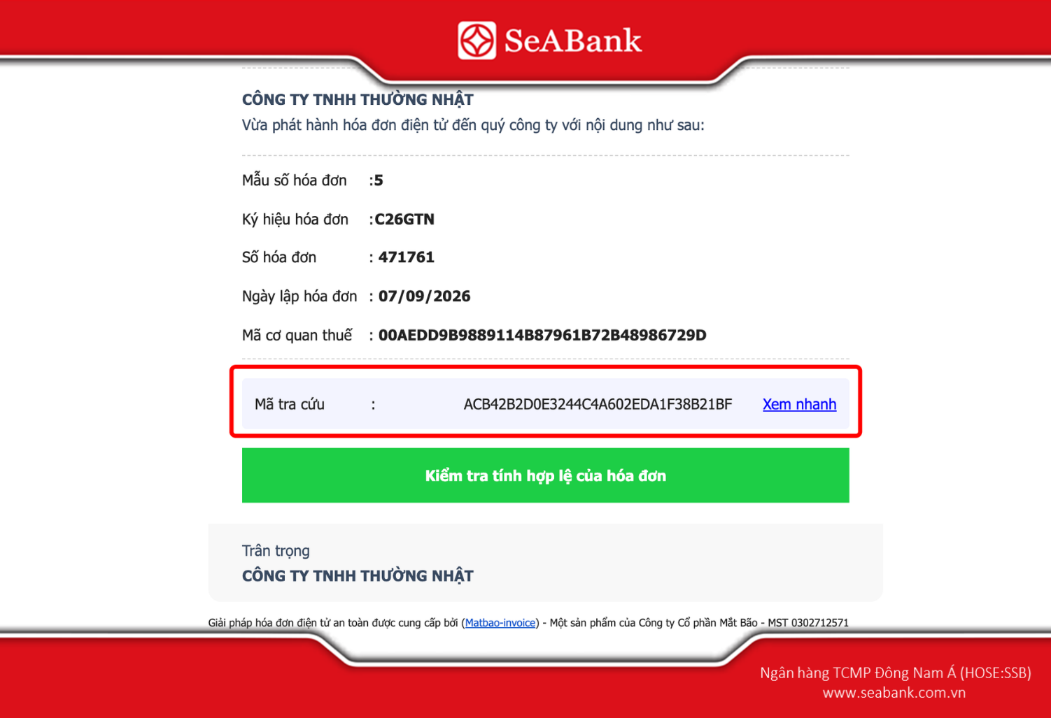 Nhập số hóa đơn và mã tra cứu trên cổng của bên bán để xem hóa đơn