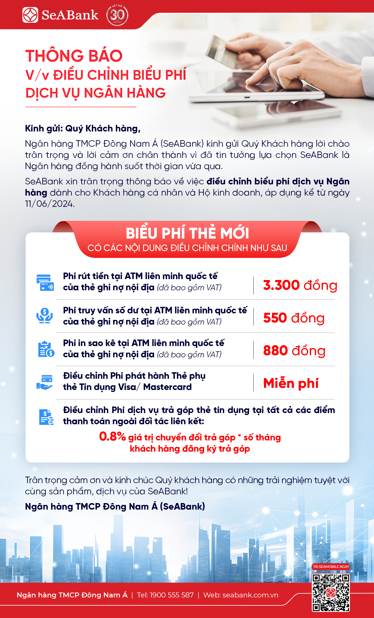 Điều chỉnh biểu phí dịch vụ ngân hàng