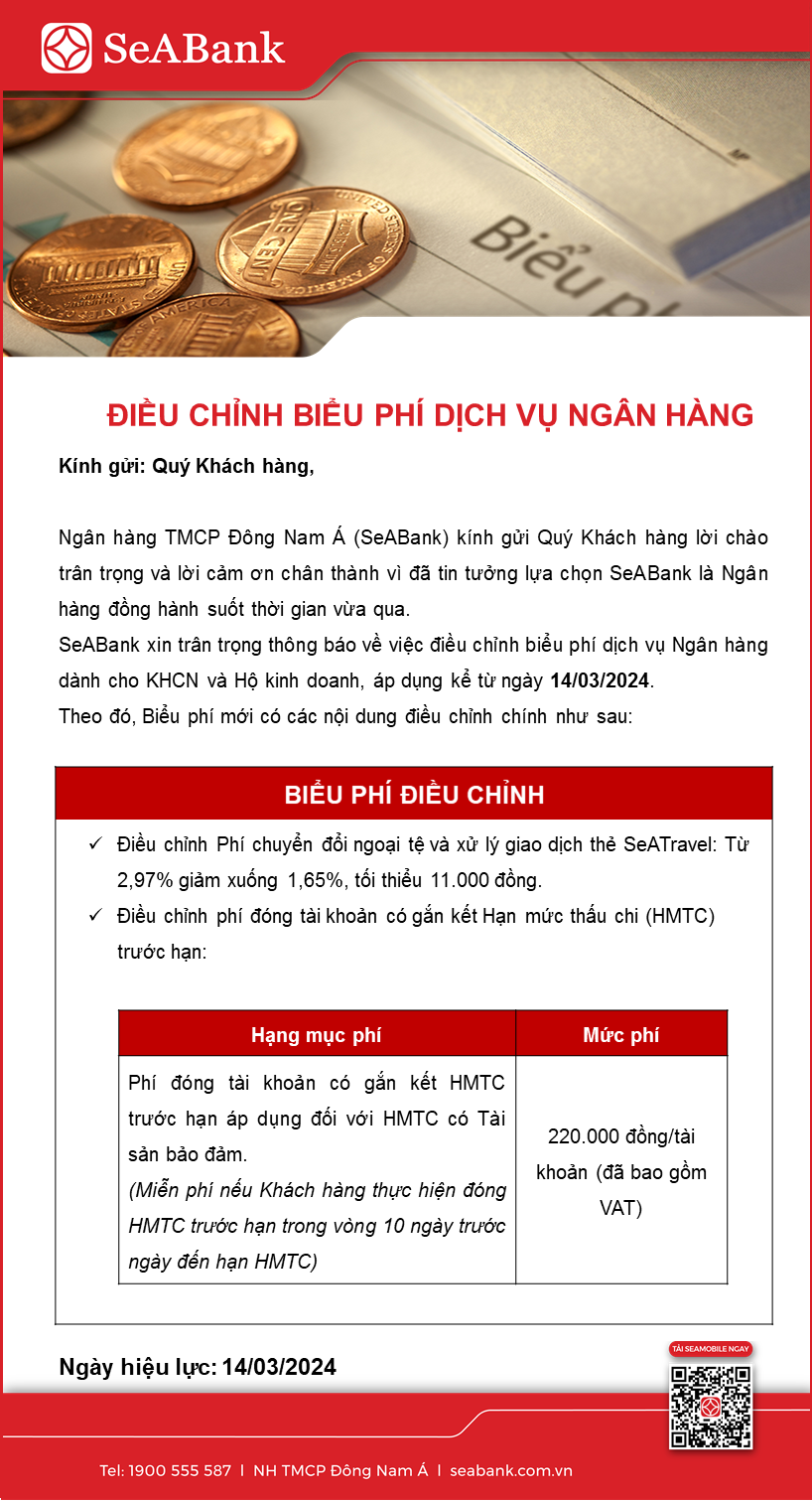 Điều chỉnh biểu phí dịch vụ ngân hàng