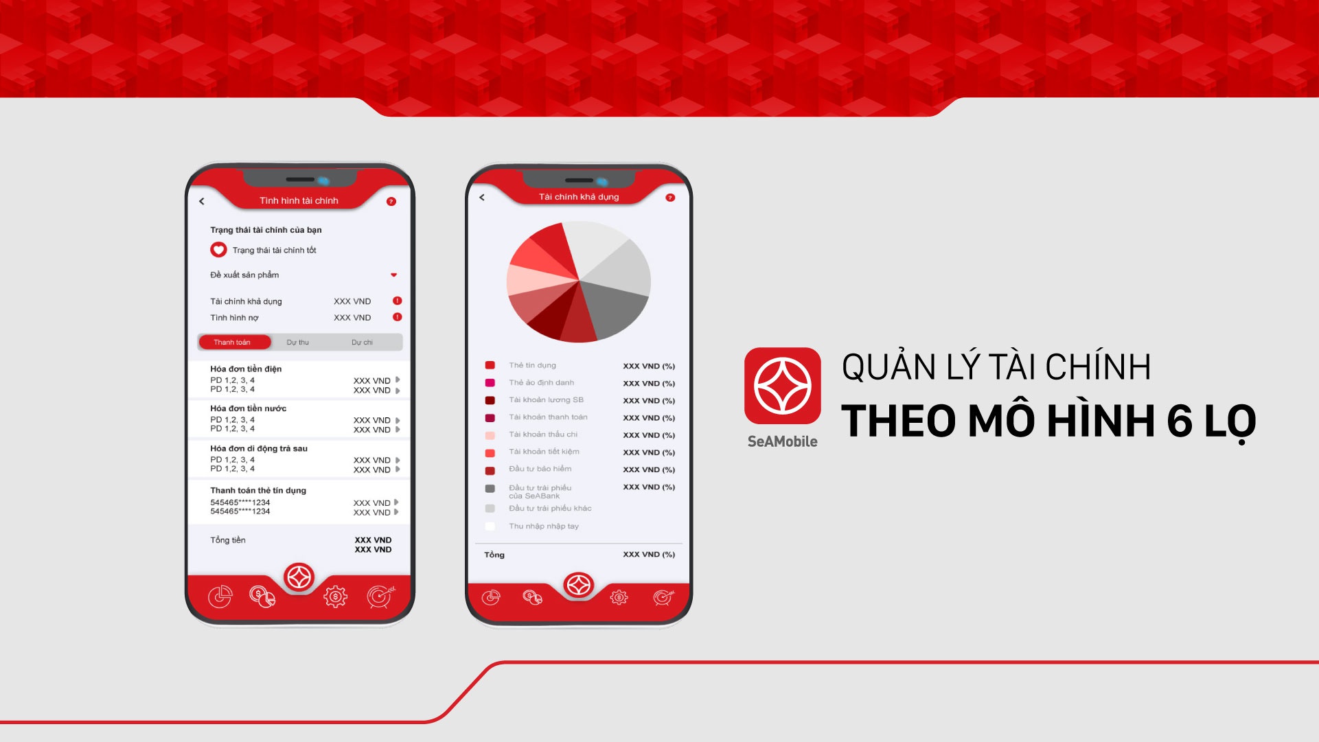 Quản lý tài chính cá nhân theo mô hình 6 lọ của SeABank cho phép khách hàng tự điều chỉnh % tài chính phù hợp với thu nhập của mình.