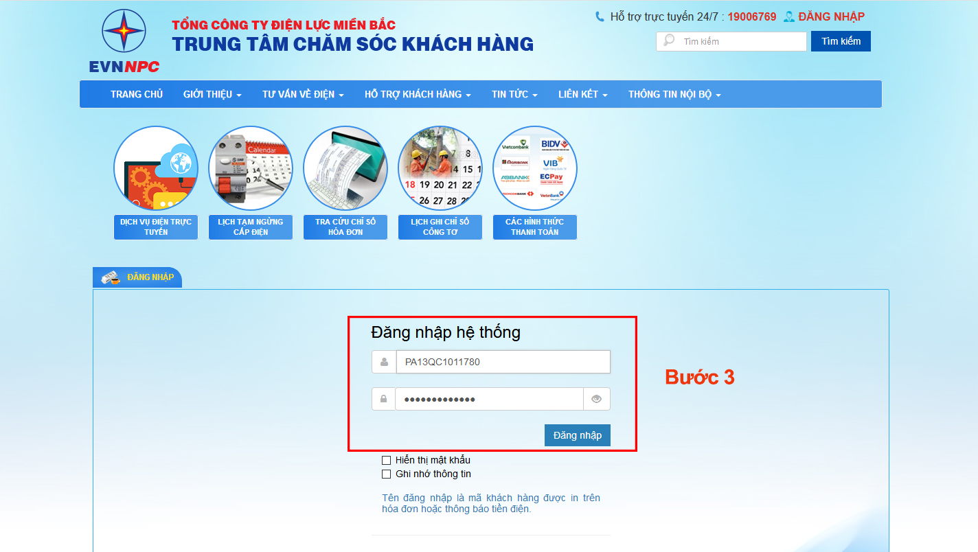Khách hàng có thể thanh toán tiền điện trực tuyến trên website EVN