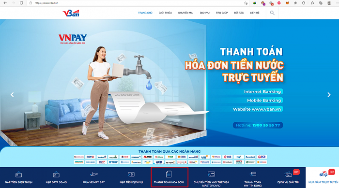 Thanh toán tiền nước qua VnPay tiện lợi