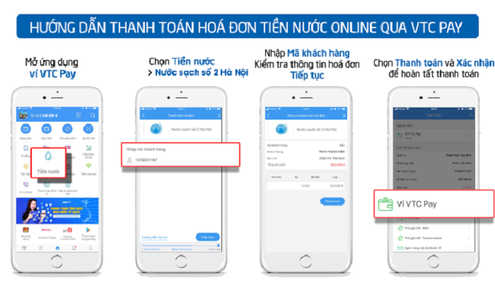 Thanh toán tiền nước với 4 bước đơn giản qua VTC Pay
