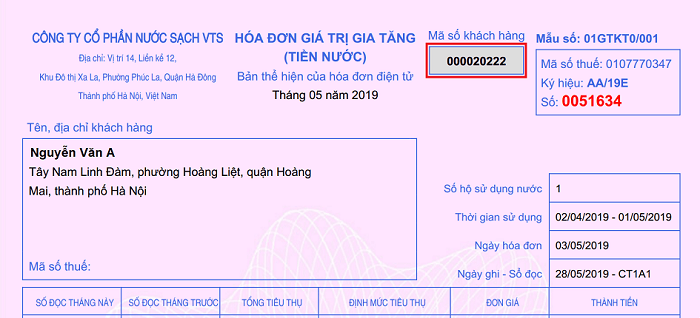 Xác định mã khách và đơn vị cung cấp nước qua các thông tin trên hóa đơn tiền nước hàng tháng